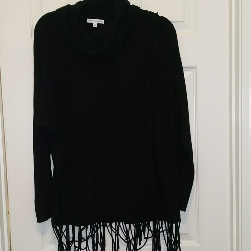 Notations black fringe  sweater Sz M